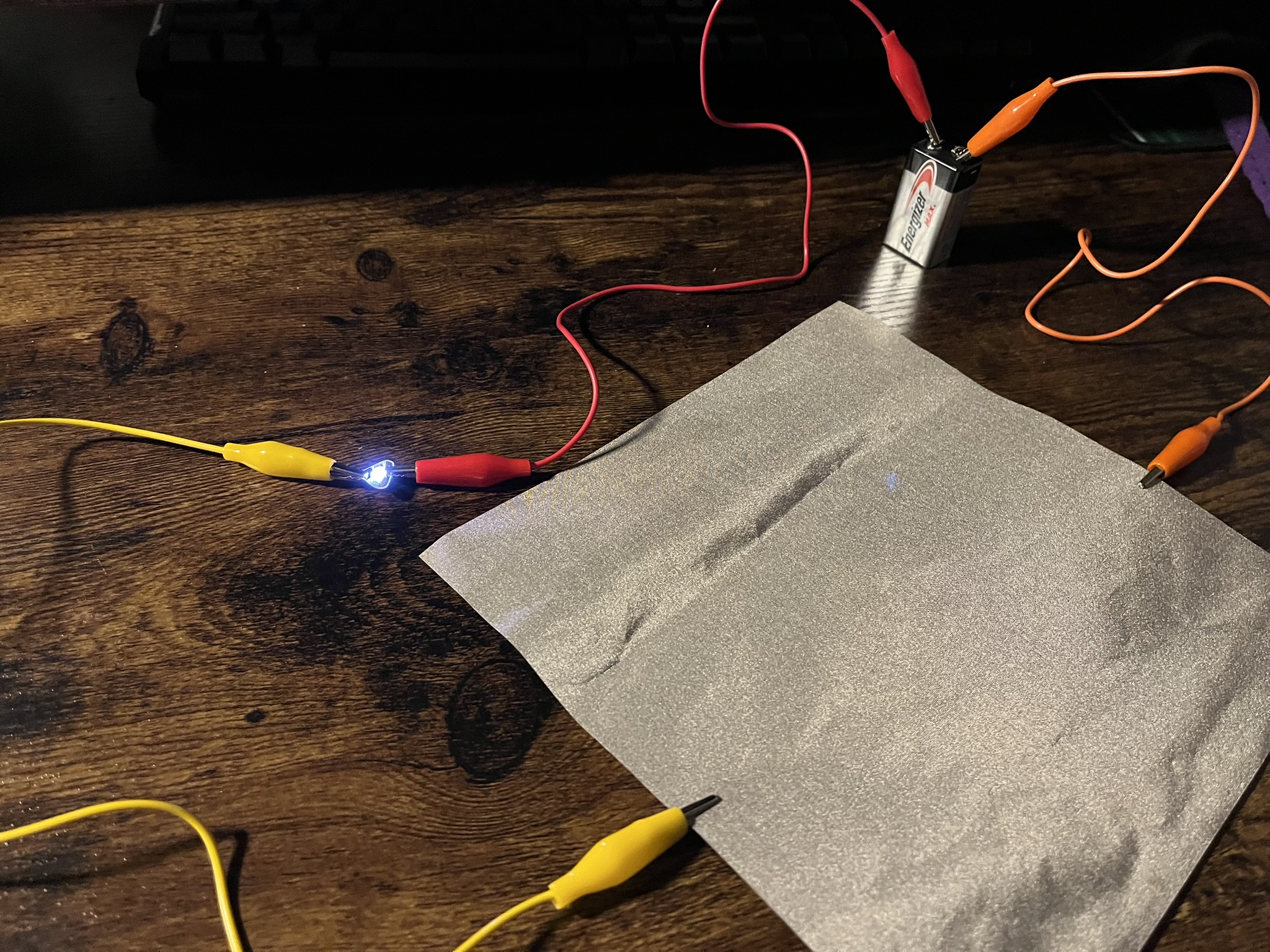 Aside from the copper tape I had a lot of success creating simple circuits with conductive fabric. I thought this was incredibly cool.