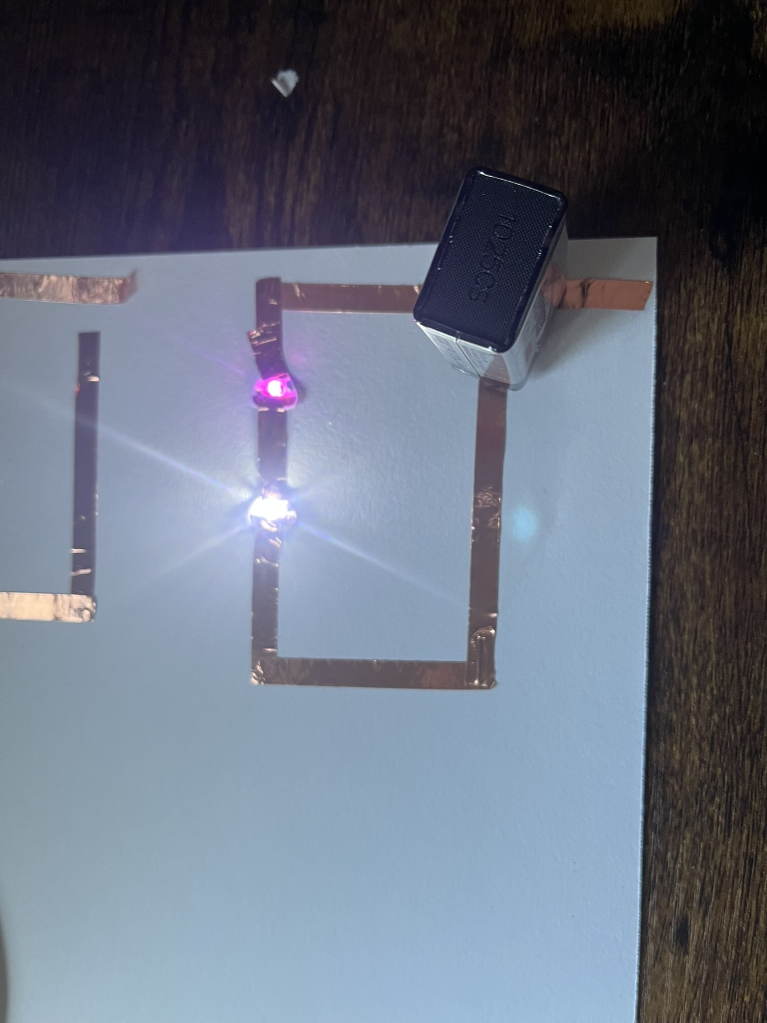 In order to make very basic circuits I spent a lot of time experimenting with series, parallel, and simple circuits using copper tape.